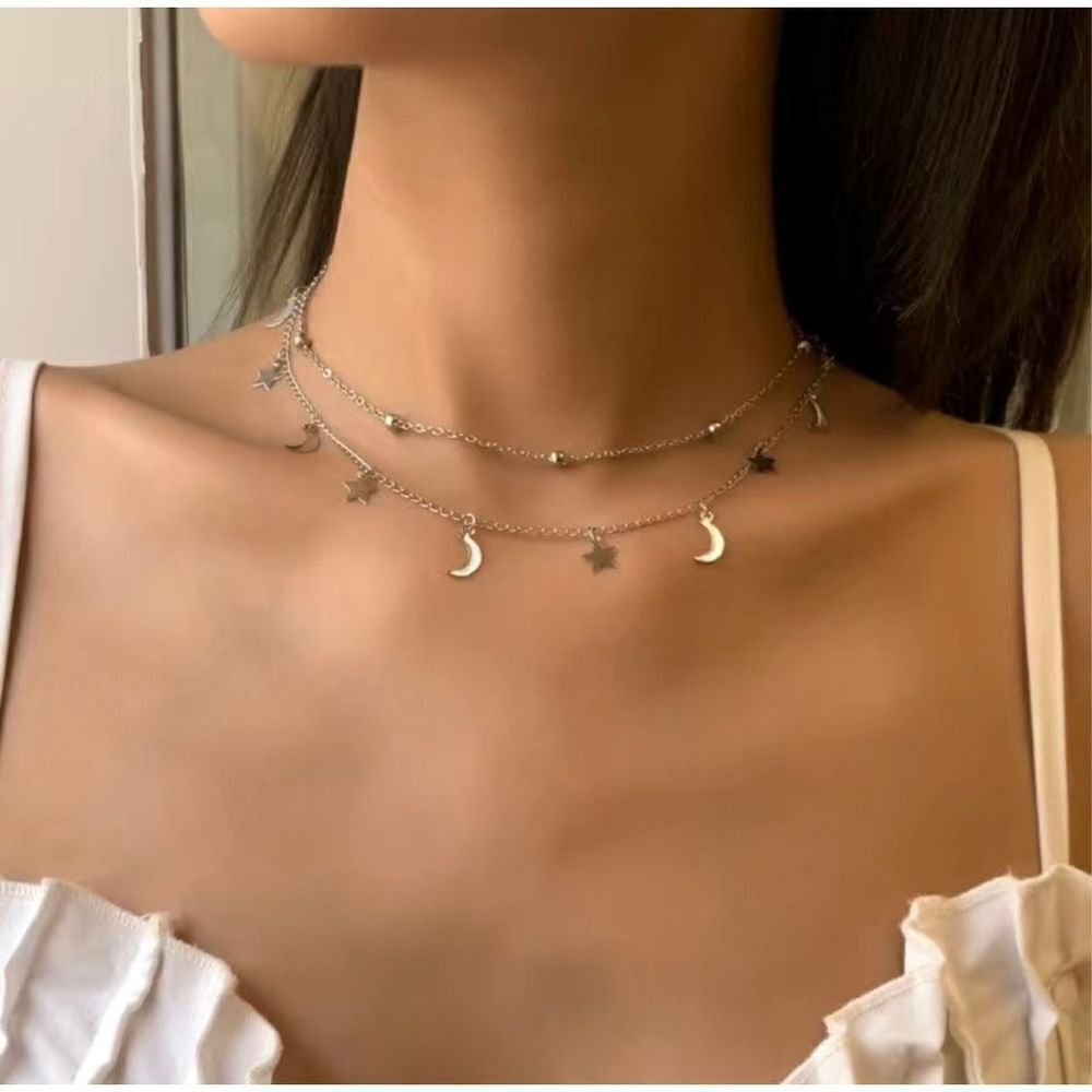 2pcs Star Moon Charm Necklace in Silver